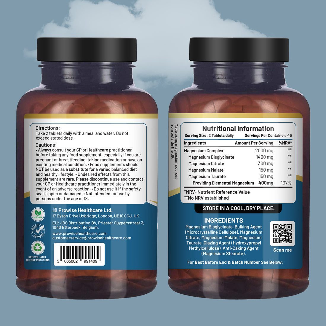 Magnesium Glycinate Complex 4 in 1 - 2000mg per serving | Precise 400mg Elemental Magnesium dose
